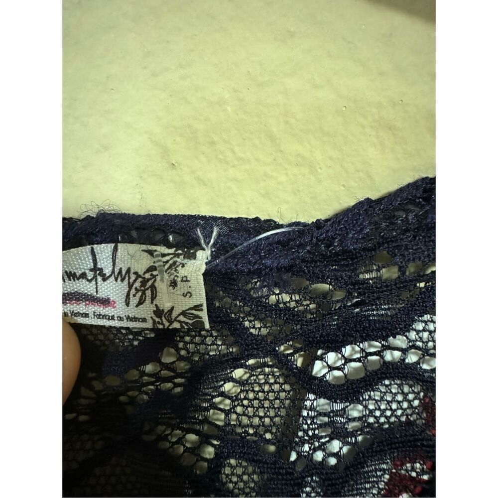 Free People Black Blue Sheer Lace Long Sleeve Bodysuit S - Picture 8 of 8